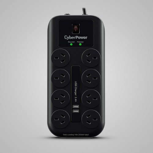 CyberPower CPSURGE08USB-ANZ surge protector Black 8 AC outlet(s) 240 V 2.1 m
