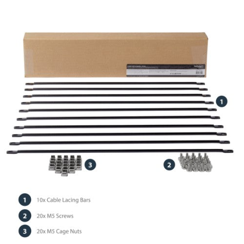 StarTech.com 10-Pack Horizontal Lacing Bar, Server Rack Cable Management, 19" Network Rack-Mount Cord Organizer, TAA