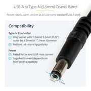 StarTech.com USB to 5.5mm Power Cable - Type N Barrel - 1m
