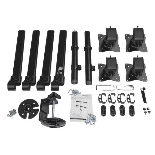 StarTech.com Desk Mount Quad Monitor Arm - Ergonomic VESA 4 Monitor Mount 2x2 up to 27" (17.6lb/8kg) - Articulating & Height Adjustable Pole Mount - Tilt/Swivel/Rotate LCD/LED Screen - Desk Clamp/Grommet