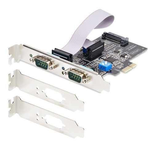 StarTech.com 2-Port Serial PCIe Card, Dual-Port PCI Express to RS232/RS422/RS485 (DB9) Serial Card, Low-Profile Brackets Incl., 16C1050 UART, Windows/Linux, TAA Compliant - Level-4 ESD Protection