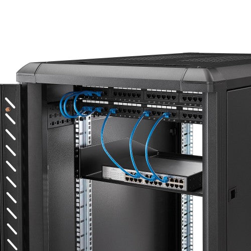 StarTech.com 2U Server Rack Shelf - Universal Rack Mount Cantilever Shelf for 19" Network Equipment Rack & Cabinet - Heavy Duty Steel – Weight Capacity 125lb/56kg - 18" Deep Tray, Black