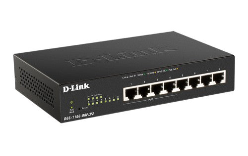 D-Link DGS-1100-08PLV2 network switch Managed L2 Gigabit Ethernet (10/100/1000) Power over Ethernet (PoE) Black
