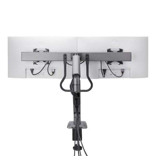 StarTech.com Desk Mount Dual Monitor Arm with Crossbar, Up To 27" Displays, VESA 75x75/100x100, Max 33lb/15kg, C-Clamp, Fully Articulating, Mechanical Spring, TAA