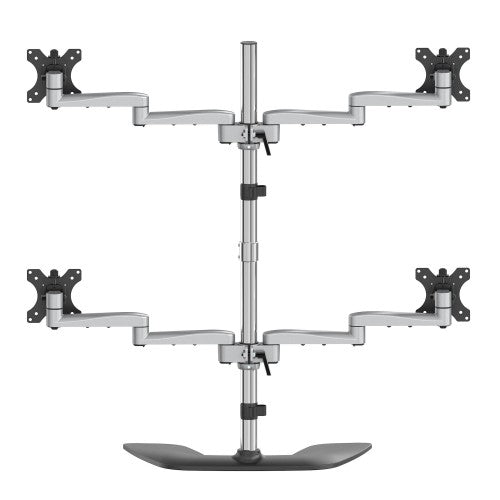 StarTech.com Desktop Quad Monitor Stand - Ergonomic VESA 4 Monitor Arm (2x2) up to 32" (17.6lb/8kg) - Free Standing Articulating Universal Pole Mount - Height Adjustable/Tilt/Swivel/Rotate - Silver