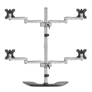 StarTech.com Desktop Quad Monitor Stand - Ergonomic VESA 4 Monitor Arm (2x2) up to 32" (17.6lb/8kg) - Free Standing Articulating Universal Pole Mount - Height Adjustable/Tilt/Swivel/Rotate - Silver