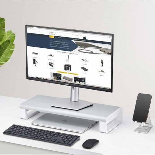 StarTech.com Ergonomic Monitor Riser Stand, Up to 33lb/15kg, Fixed height 3.5in/9cm, Desktop Computer Monitor/Laptop Riser, Steel Platform, Quick Assembly, Optimize Desk Space - TAA