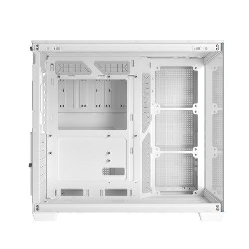 ASUS A32 White ATX dual-chamber case with panoramic design supporting up to 420mm graphics cards in length 360mm radiators and CPU air coolers up to 165mm in height