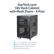 StarTech.com 18U Enterprise-Grade Server Rack Cabinet Kit, 19in Enclosed 4-Post Rack with Shelf and Cable Management, 29in (75cm) Mounting Depth, 992lb (450kg) Capacity