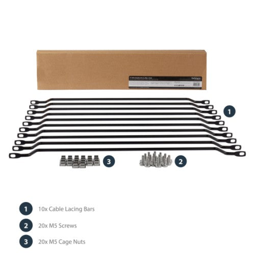 StarTech.com 10-Pack Horizontal Lacing Bar with 2in (5.1cm) Offset at 75 Degrees, Server Rack Cable Management, 19" Network Rack-Mount Cord Organizer