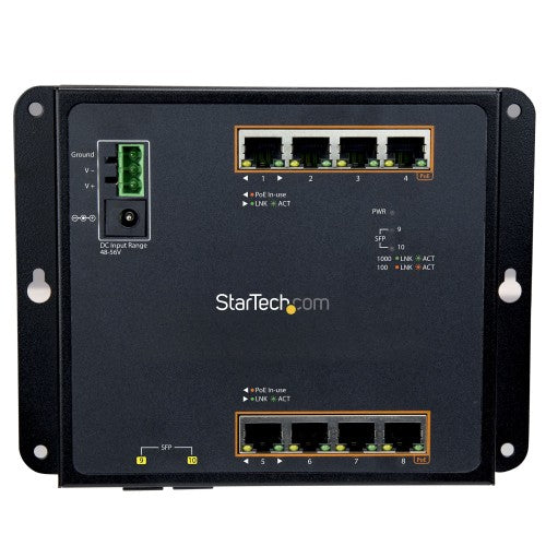 StarTech.com Industrial 8 Port Gigabit PoE+ Switch w/2 SFP MSA Slots - 30W - Layer/L2 Switch Hardened GbE Managed - Rugged High Power Gigabit Ethernet Network Switch IP-30/-40 C to 75 C - TAA