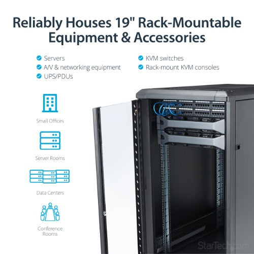 StarTech.com 22U Enterprise-Grade Server Rack Cabinet, 19in Enclosed 4-Post Rack with 33in (83cm) Mounting Depth and 1764lb (800kg) Weight Capacity