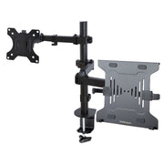 StarTech.com Monitor Arm with VESA Laptop Tray, For a Laptop (4.5kg/9.9lb) and a Single Display up to 32" (17.6lb/8kg), Black, Vented Tray, Adjustable Laptop Arm Mount, C-clamp/Grommet Mount