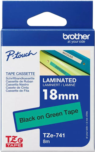 Brother TZE-741 label-making tape Black on green TZ