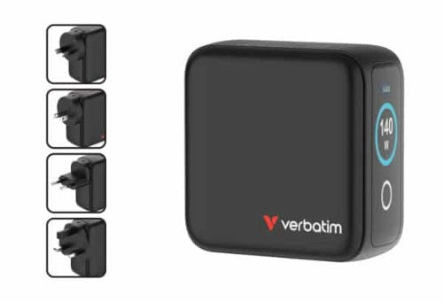 Verbatim 140W Mini GaN Charger with Display Universal Black AC Fast charging Indoor