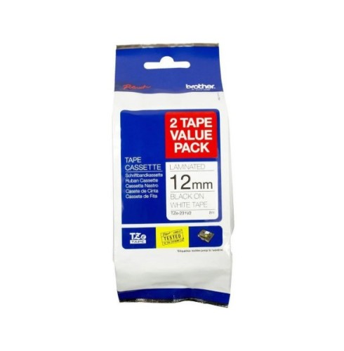 Brother TZE-231V2-TWINPACK  - 12MM BLACK ON WHITE TWIN PACK TZE TAPE