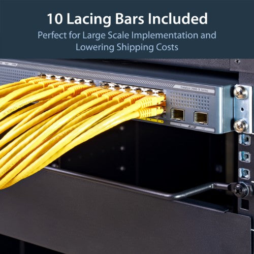 StarTech.com 10-Pack Horizontal Lacing Bar with 2in (5.1cm) Offset at 75 Degrees, Server Rack Cable Management, 19" Network Rack-Mount Cord Organizer