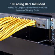 StarTech.com 10-Pack Horizontal Lacing Bar with 2in (5.1cm) Offset at 75 Degrees, Server Rack Cable Management, 19" Network Rack-Mount Cord Organizer