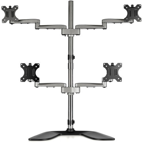 StarTech.com Desktop Quad Monitor Stand - Ergonomic VESA 4 Monitor Arm (2x2) up to 32" (17.6lb/8kg) - Free Standing Articulating Universal Pole Mount - Height Adjustable/Tilt/Swivel/Rotate - Silver