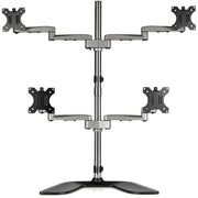 StarTech.com Desktop Quad Monitor Stand - Ergonomic VESA 4 Monitor Arm (2x2) up to 32" (17.6lb/8kg) - Free Standing Articulating Universal Pole Mount - Height Adjustable/Tilt/Swivel/Rotate - Silver