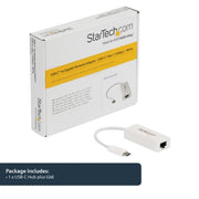 StarTech.com USB-C to Gigabit Ethernet Adapter, White, Thunderbolt 3 Compatible, Windows & Mac, RJ45 LAN Network Converter