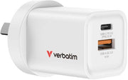 VERBATIM 2 Port 35 Watt Portable GaN charger, 1 x USB-C PD 35w, 1x USB-A QC 3.0, Compact Design Apple, Android, Samsung, Google, Huawei, Oppo