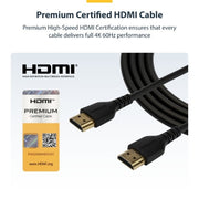 StarTech.com 3ft (1m) Slim HDMI Cable, Flexible Premium Certified HDMI 2.0 Cord with Ethernet, UHD 4K 60Hz HDR10, Durable Aramid Fiber Design with TPE Jacket