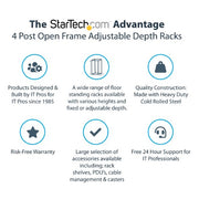 StarTech.com 42U 4-Post Server Rack, 19in Open Frame Rack with 40in (101cm) Mounting Depth and 1323lb (600kg) Weight Capacity, Mobile or Floor Mount IT Rack