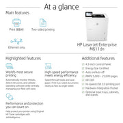 HP LaserJet Enterprise M611dn Black and white Printer, Ethernet Only; Duplex