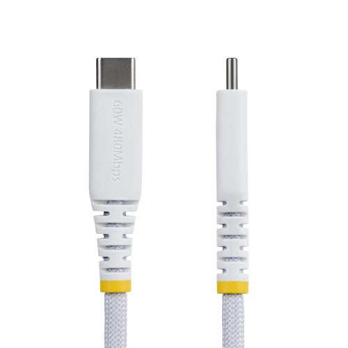 StarTech.com 15cm (6in) White USB-C Charging Cable, 60W (3A) PD, Dual-Layer Braided Nylon/TPE Jacket, Rugged USB C Charging Cord, USB 2.0 Laptop Charger Cable