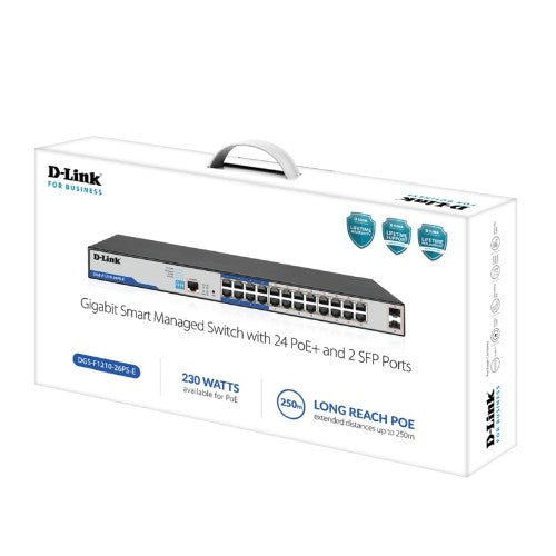 D-Link 24-Port Layer 2 Gigabit Managed Long Range PoE+ Surveillance Switch