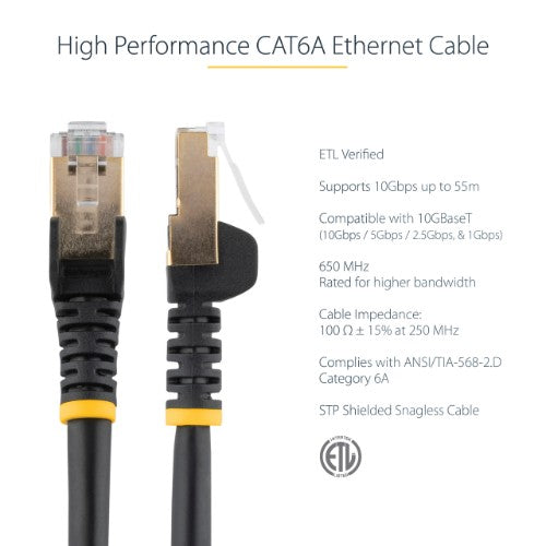 StarTech.com 1,5m CAT6a Ethernet Cable - 10 Gigabit Shielded Snagless RJ45 100W PoE Patch Cord - 10GbE STP Network Cable w/Strain Relief - Black Individually Tested/Wiring is UL Certified/TIA