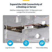 StarTech.com 4-Port USB Type-C PCIe Card, USB 3.2 10Gbps, USB-C PCI Express Expansion Card, 4x Independent USB Controllers, Windows/Linux/macOS, TAA-Compliant