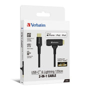 Verbatim USB-C & Lightning 2-in-1 Cable (120cm) USB cable 1.2 m USB C USB C/Lightning 0.48 Gbit/s 60 W Black