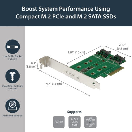StarTech.com 3-Port M.2 SSD (NGFF) Adapter Card - 1 x PCIe (NVMe) M.2, 2 x SATA III M.2 - PCIe 3.0 - TAA