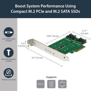 StarTech.com 3-Port M.2 SSD (NGFF) Adapter Card - 1 x PCIe (NVMe) M.2, 2 x SATA III M.2 - PCIe 3.0 - TAA