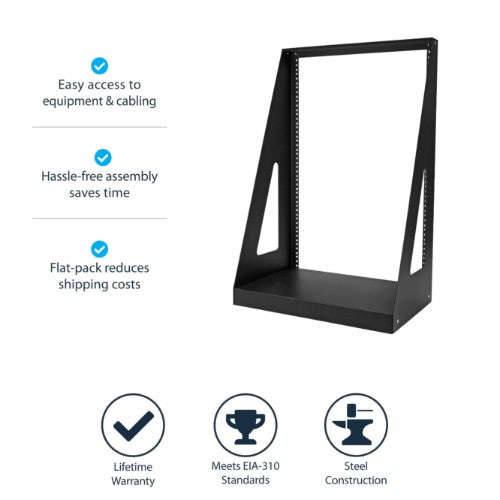 StarTech.com 16U 2-Post Open Frame Desktop Server Rack, 19in Compact Space-Saving Floor IT Rack with 350lb (160kg) Weight Capacity