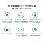 StarTech.com 2U Server Rack Shelf - Universal Rack Mount Cantilever Shelf for 19" Network Equipment Rack & Cabinet - Heavy Duty Steel – Weight Capacity 125lb/56kg - 18" Deep Tray, Black