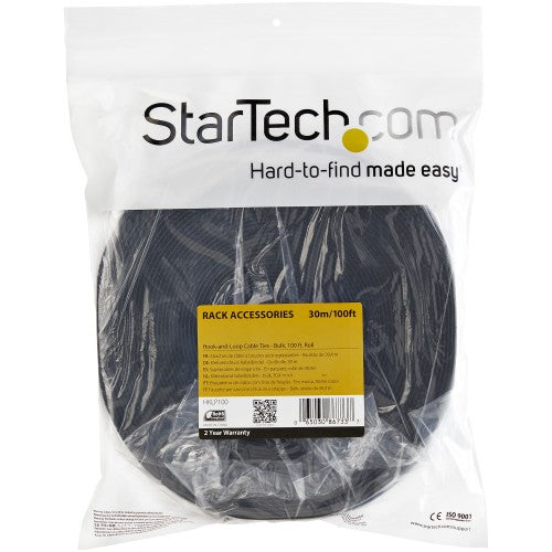 StarTech.com 25ft (7.6m) Hook and Loop Roll, Black, Cut-to-Size Reusable Cable Ties, Bulk Industrial Wire Fastener Tape, Adjustable Fabric Wraps, Reusable Self Gripping Cable Management Straps