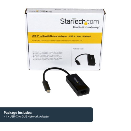 StarTech.com USB-C to Gigabit Ethernet Adapter, Black, Thunderbolt 3 / 4 Compatible, Windows & Mac, RJ45 LAN Network Converter