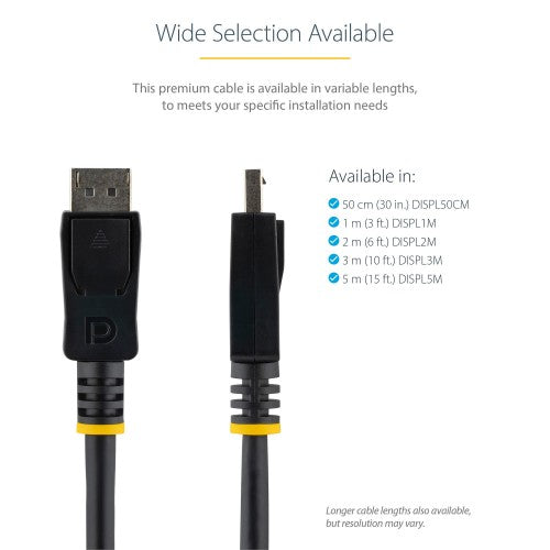 StarTech.com 1m (3.3ft) DisplayPort 1.2 Cable - 4K x 2K Ultra HD VESA Certified DisplayPort Cable - DP to DP Cable for Monitor - DP Video/Display Cord - Latching DP Connectors
