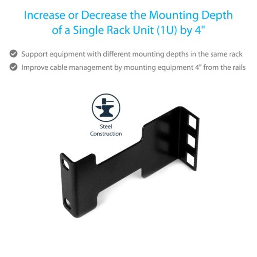 StarTech.com Server Rack Depth Extender - 1U - 4in / 10 cm - TAA Compliant - Recessed Rack Adapter - Rack Mount Adapter Kit - Network Rack Extender