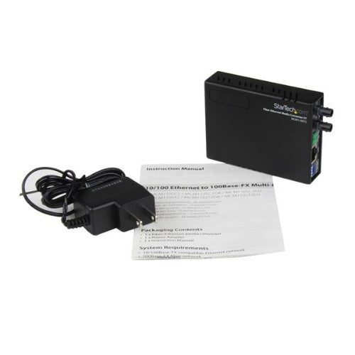 StarTech.com Multi-Mode (MM) ST Fiber Media Converter for 10/100Mbps Networks, Standalone Ethernet to ST MM Fiber Media Converter, 1310nm, 2km - TAA