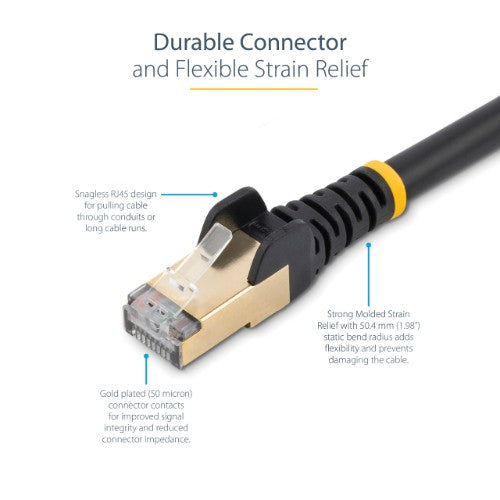 StarTech.com 1,5m CAT6a Ethernet Cable - 10 Gigabit Shielded Snagless RJ45 100W PoE Patch Cord - 10GbE STP Network Cable w/Strain Relief - Black Individually Tested/Wiring is UL Certified/TIA