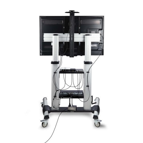 StarTech.com Rolling TV Cart/Stand On Wheels For 60-100inch Flat Screens Up To 220lb (100kg), Height Adjustment via Hand Crank, Mobile/Portable Trolley Mount