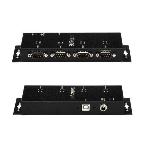 StarTech.com 4 Port USB to DB9 RS232 Serial Adapter Hub – Industrial DIN Rail and Wall Mountable - TAA