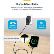 StarTech.com 10ft (3m) USB-C Charging Cable, Charge & Sync, 60W (3A) PD, USB 2.0 Laptop Charger Cable, TPE Jacket - Black USB C Charging Cord