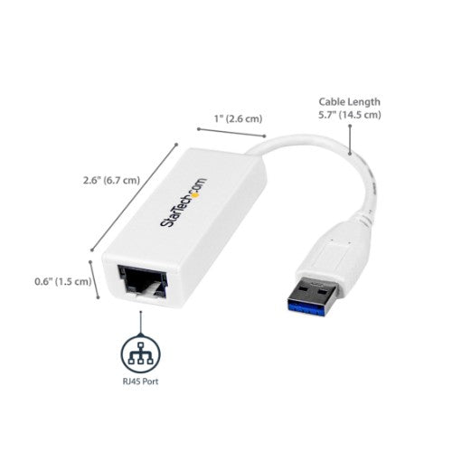 StarTech.com USB 3.0 to Gigabit Ethernet Network Adapter, 10/100/1000 Mbps, USB to RJ45, USB 3.0 to LAN Adapter, USB 3.0 Ethernet Adapter (GbE), TAA Compliant