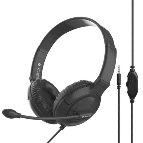 Verbatim Headset with Noise Cancelling Mic Wired Head-band Calls/Music Black