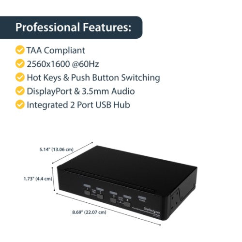 StarTech.com 4 Port USB DisplayPort KVM Switch with Audio - TAA
